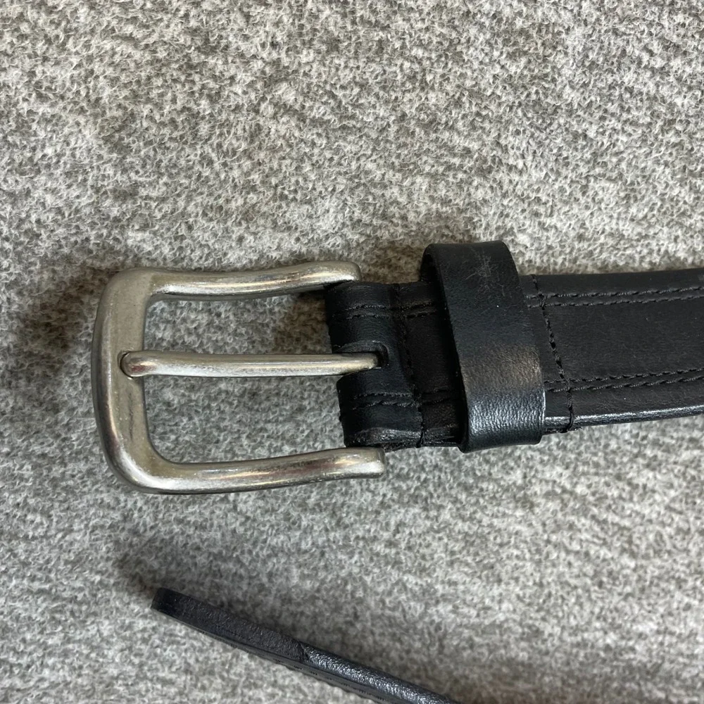 Vintage Bison Mens Black American Bison Leather Belt 36 Made in USA 1991